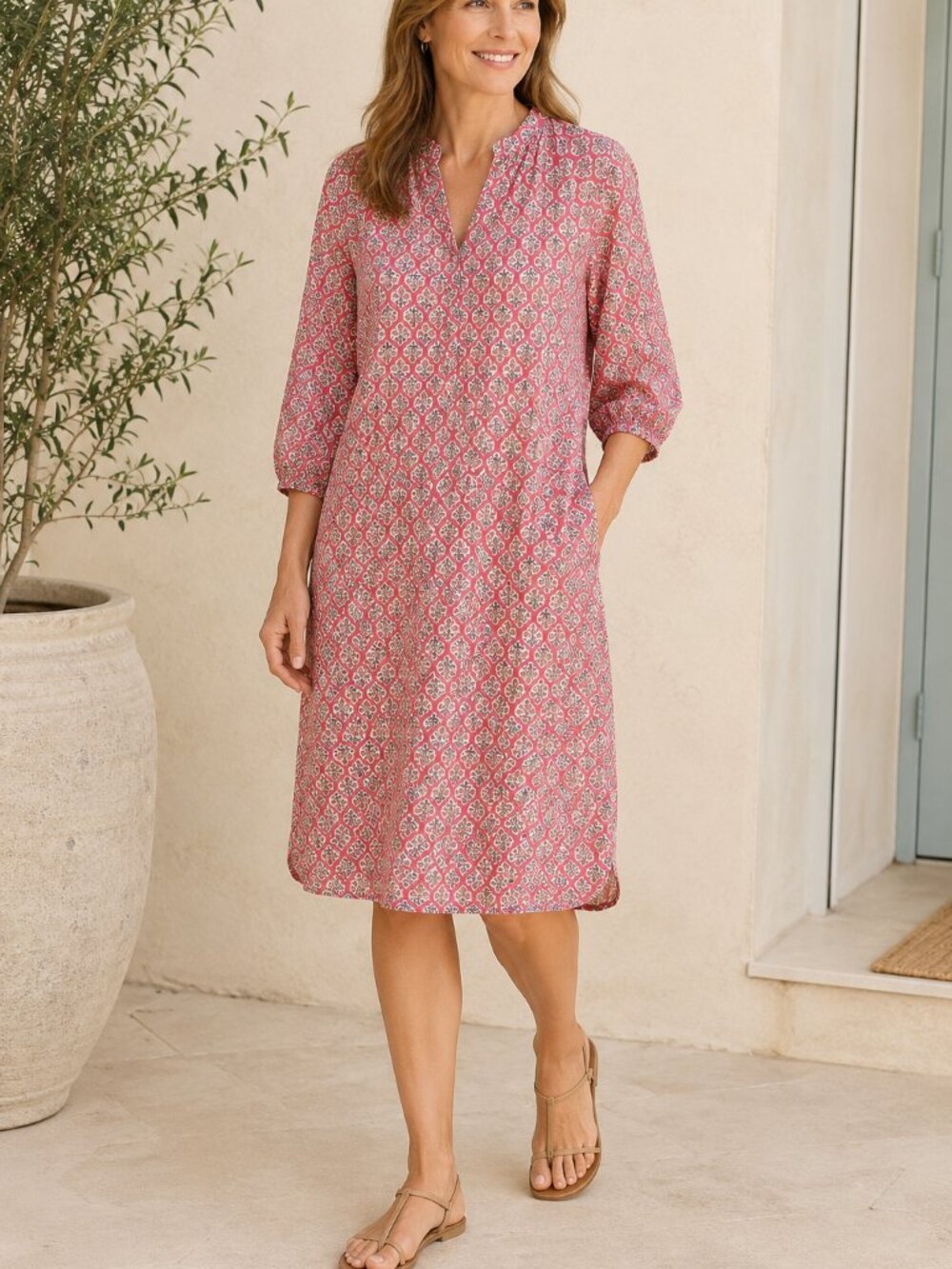 NWT J. Jill Pink Floral Colorblock Shirt Midi Dress S